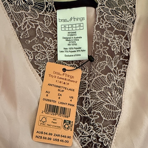 Bras N Things Blush Satin Chemise with Black Lace Accents - Picture 5 of 7